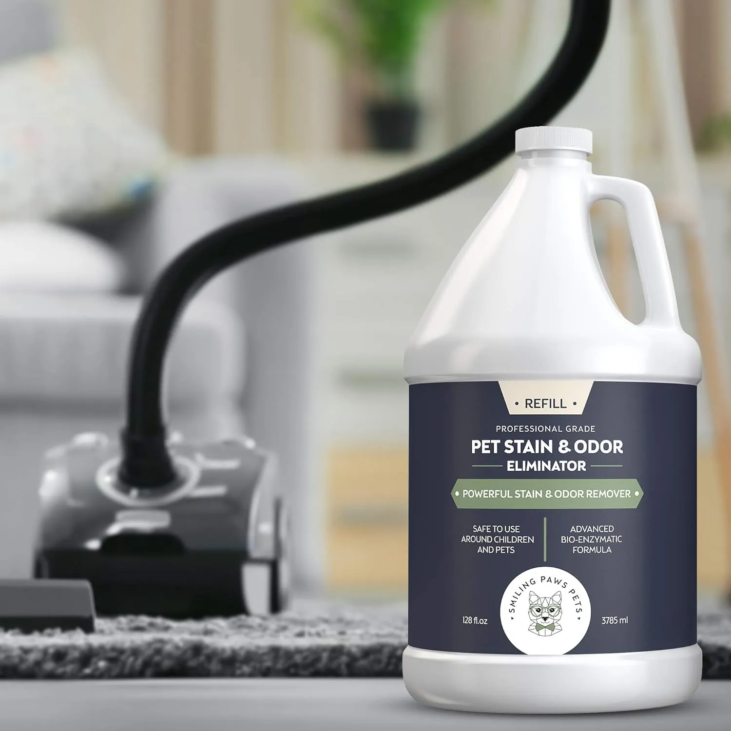 Smiling Paws Pets Cat Urine Odor Remover, Professional Dog Urine Cleaner Solution, Pet Odor & Scent Eliminator - Remove Dog & Cat Urine, Feces & Vomit Stains from Floor & Carpet (1 Gal)