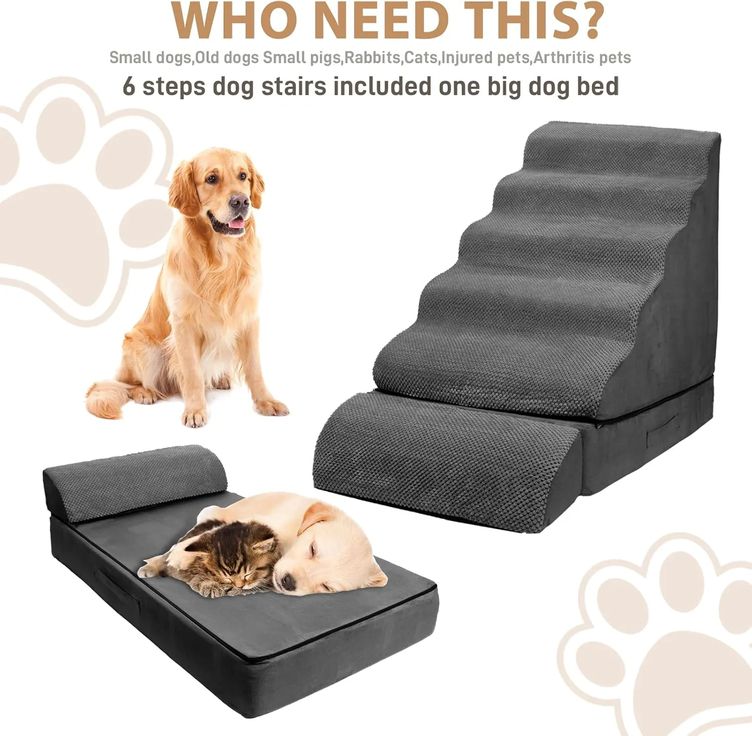 Soft Dog Stairs & Steps for High Beds 30 Inches Tall for Small Dogs, LitaiL Pet Stairs/Steps for Beds Large Dogs 30 Inches High, Non-Slip Dog Ramps for Small Pets, for Older Cats Injured