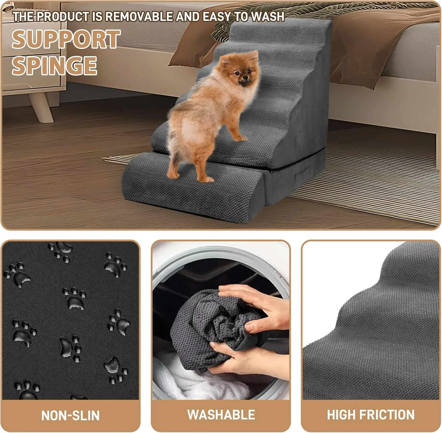 Soft Dog Stairs & Steps for High Beds 30 Inches Tall for Small Dogs, LitaiL Pet Stairs/Steps for Beds Large Dogs 30 Inches High, Non-Slip Dog Ramps for Small Pets, for Older Cats Injured