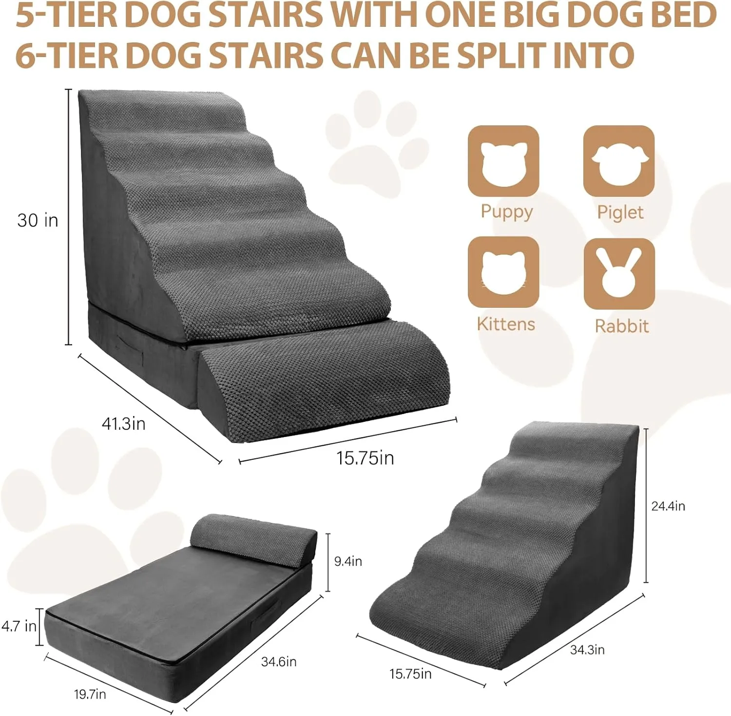 Soft Dog Stairs & Steps for High Beds 30 Inches Tall for Small Dogs, LitaiL Pet Stairs/Steps for Beds Large Dogs 30 Inches High, Non-Slip Dog Ramps for Small Pets, for Older Cats Injured