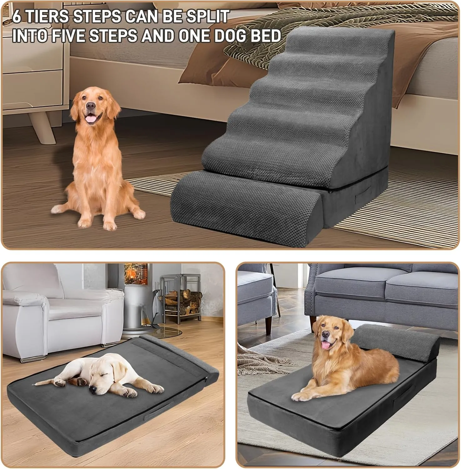 Soft Dog Stairs & Steps for High Beds 30 Inches Tall for Small Dogs, LitaiL Pet Stairs/Steps for Beds Large Dogs 30 Inches High, Non-Slip Dog Ramps for Small Pets, for Older Cats Injured