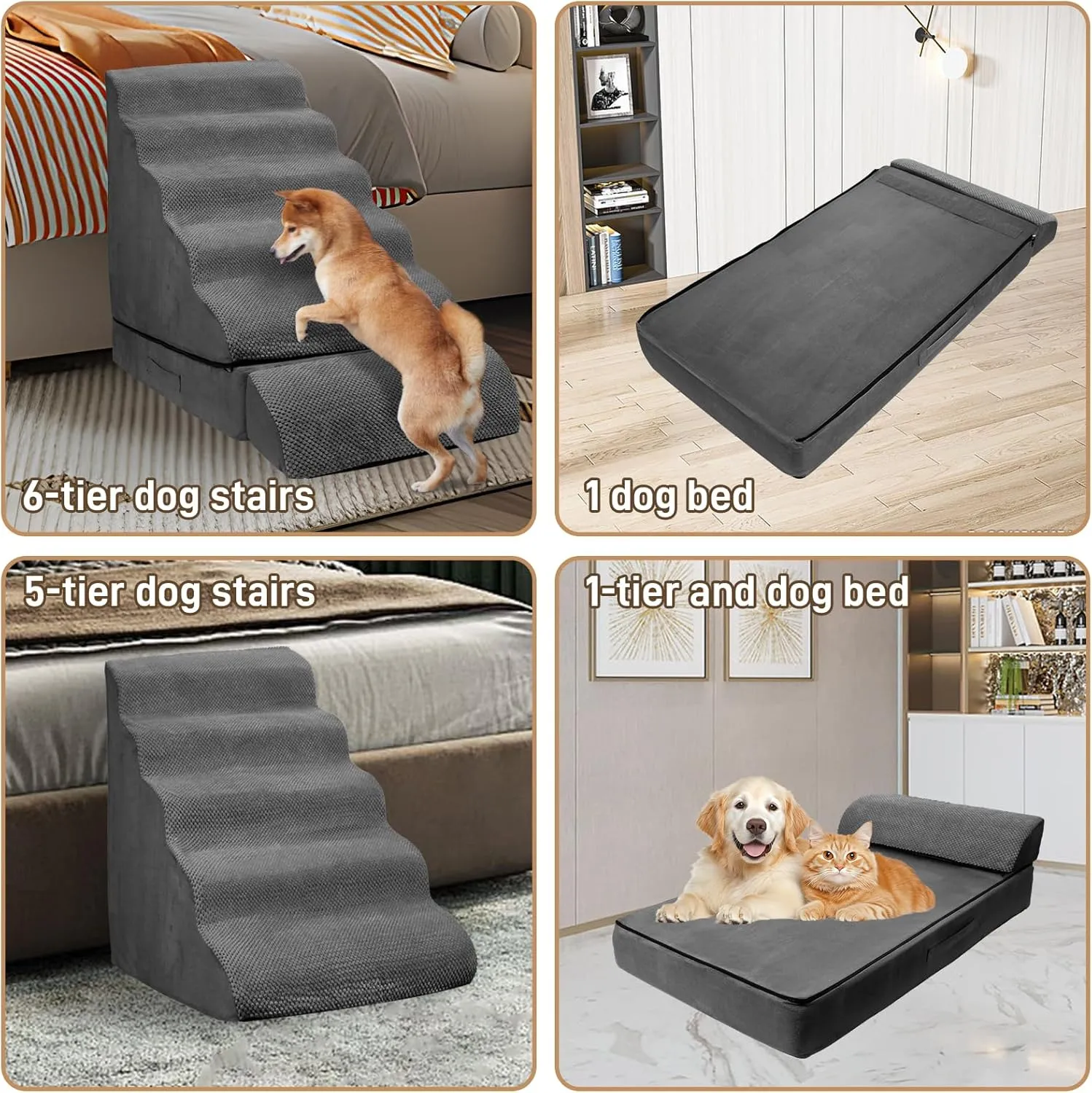 Soft Dog Stairs & Steps for High Beds 30 Inches Tall for Small Dogs, LitaiL Pet Stairs/Steps for Beds Large Dogs 30 Inches High, Non-Slip Dog Ramps for Small Pets, for Older Cats Injured
