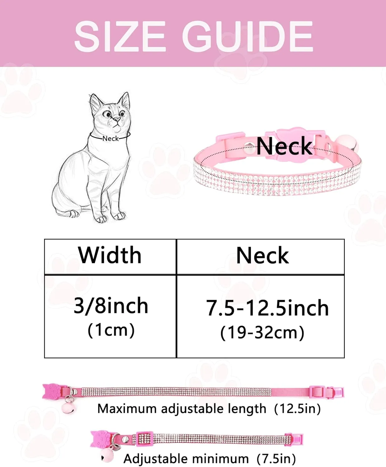 Solmoony Breakaway Cat Collars with Bell,Adjustable Safe Kitten Collar,Cat Collars for Girl Cats with Rhinestone Soft Velvet (Pink)