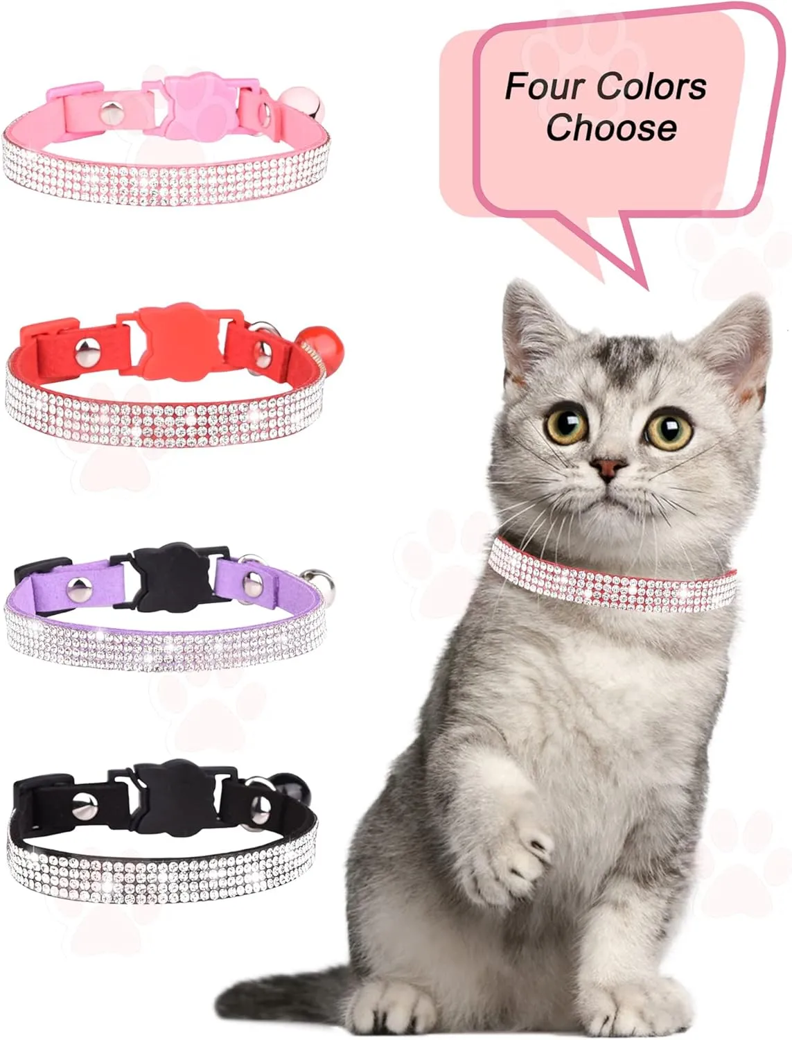 Solmoony Breakaway Cat Collars with Bell,Adjustable Safe Kitten Collar,Cat Collars for Girl Cats with Rhinestone Soft Velvet (Pink)