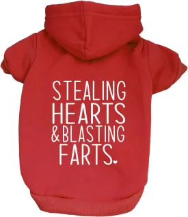 Stealing Hearts & Blasting Farts Valentine's Day Dog Hoodie Fleece Lined Pullover Sweatshirt with Leash Hole (Red, 5X-Large 983)