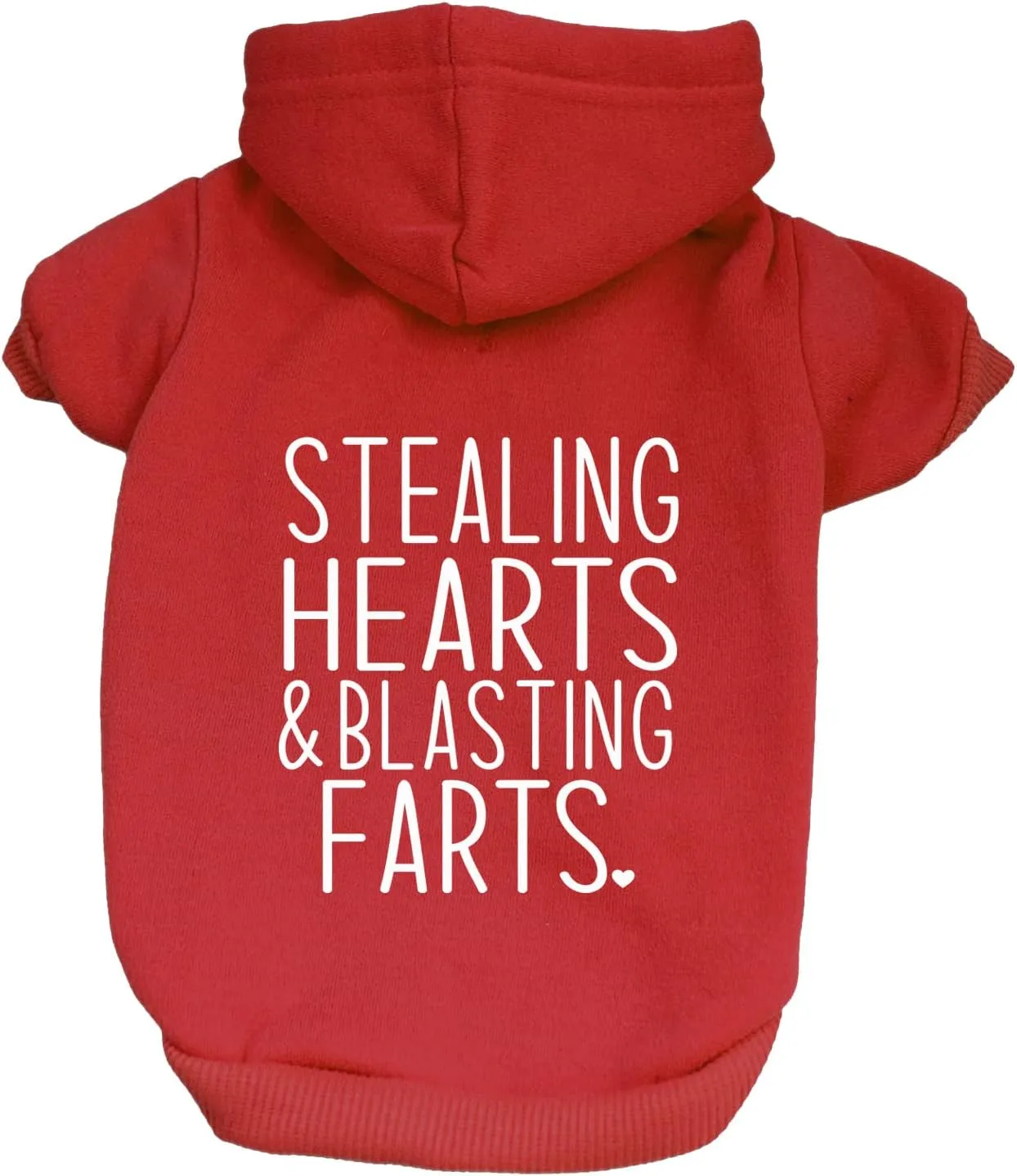 Stealing Hearts & Blasting Farts Valentine's Day Dog Hoodie Fleece Lined Pullover Sweatshirt with Leash Hole (Red, 5X-Large 983)