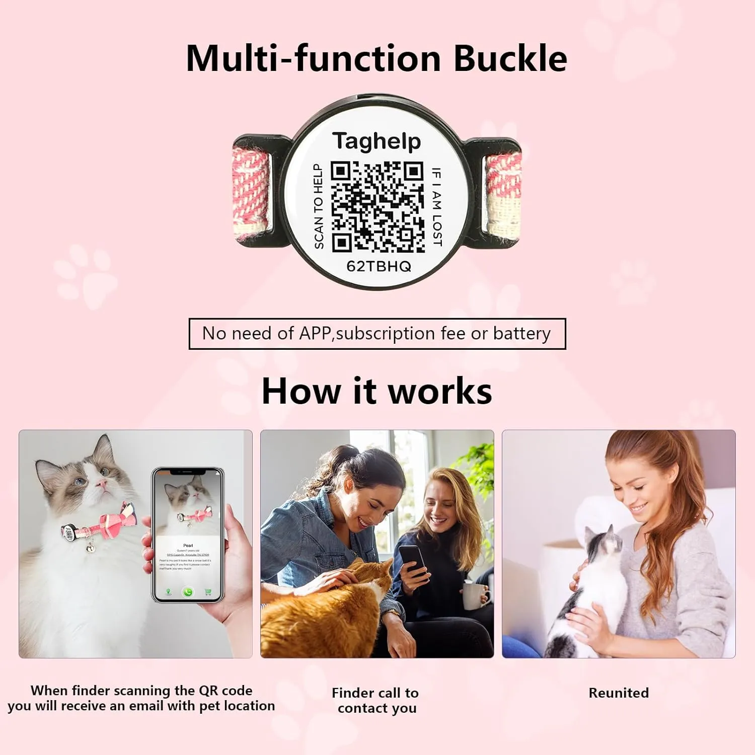 Upgraded Cat Collar with Bells, Breakaway Cat Collars with Bow Tie, Girl Boy Safety Plaid Collars with QR ID Tag for Girl Boy for Cats NO APP (Blue B)