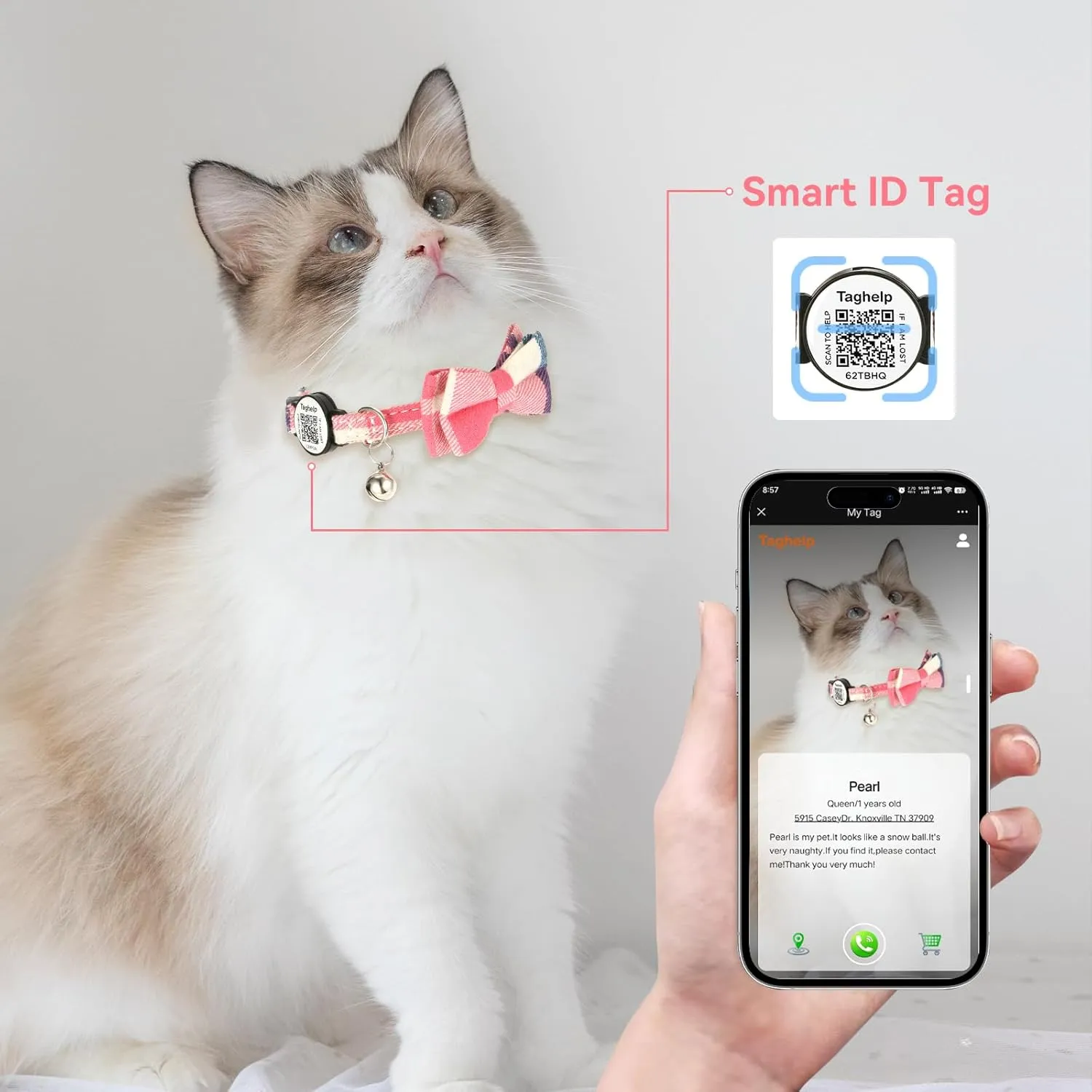Upgraded Cat Collar with Bells, Breakaway Cat Collars with Bow Tie, Girl Boy Safety Plaid Collars with QR ID Tag for Girl Boy for Cats NO APP (Blue B)