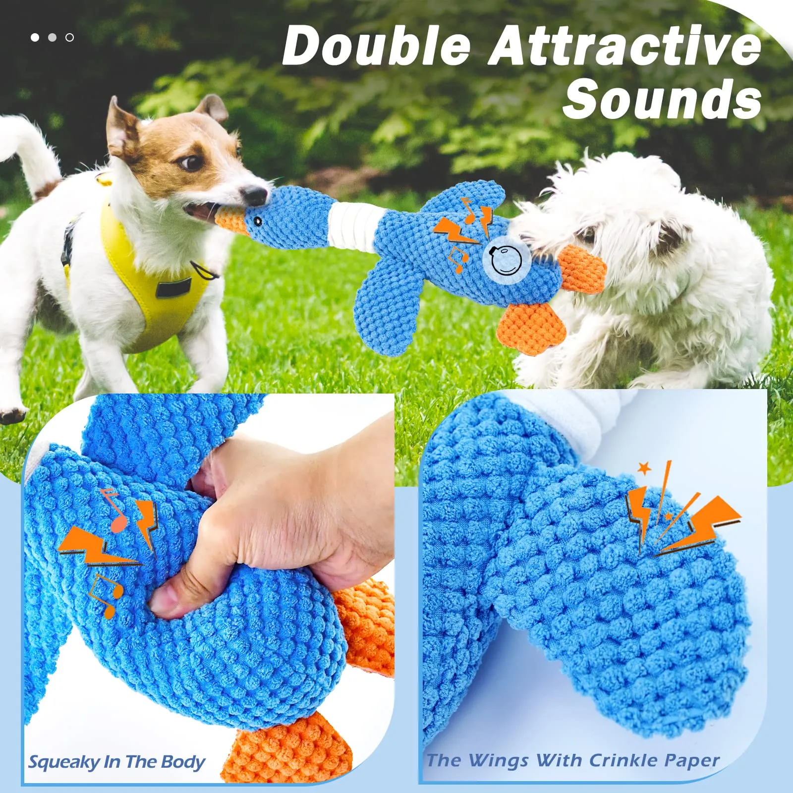 Vitscan Upgraded Goose Indestructible Dog Toys for Aggressive Chewers Small Medium Large Breed, Crinkle Squeaky Dog Toys Plush Dog Toy Puppy Chew Toys for Teething, Duck Interactive Dog Puppy Toys