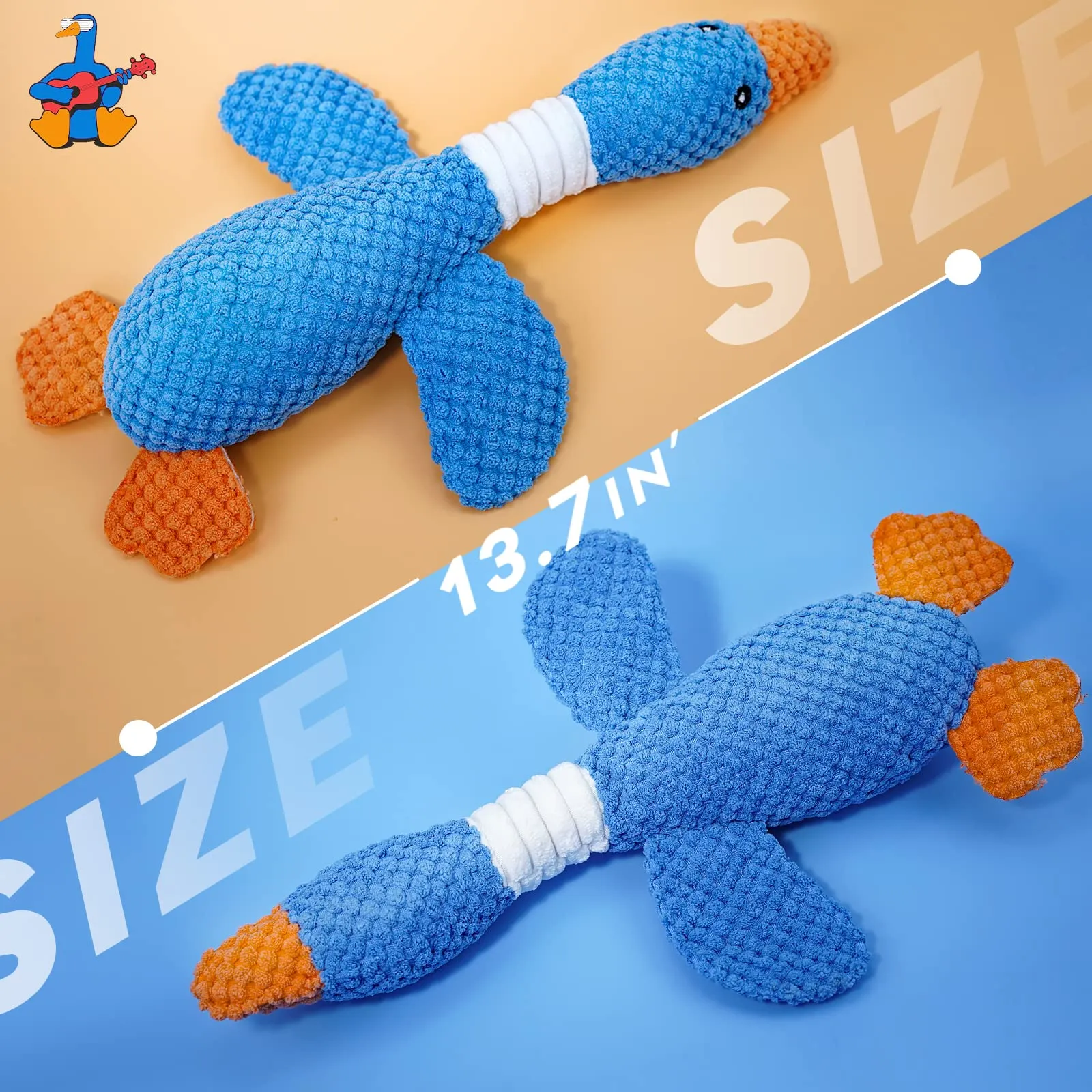 Vitscan Upgraded Goose Indestructible Dog Toys for Aggressive Chewers Small Medium Large Breed, Crinkle Squeaky Dog Toys Plush Dog Toy Puppy Chew Toys for Teething, Duck Interactive Dog Puppy Toys