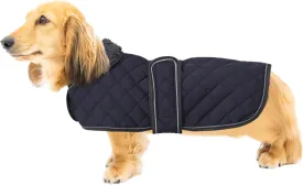 Warm Thermal Quilted Dachshund Coat, Dog Winter Coat with Warm Fleece Lining, Outdoor Dog Apparel with Adjustable Bands for Medium, Large Dog-Dark Blue-M