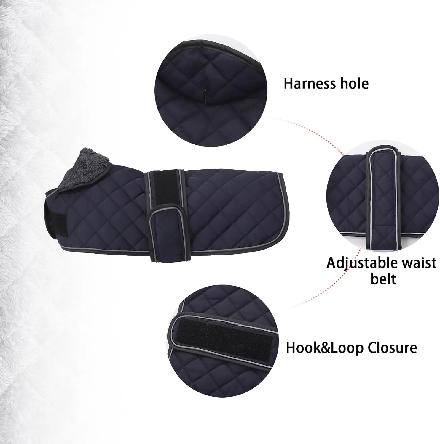 Warm Thermal Quilted Dachshund Coat, Dog Winter Coat with Warm Fleece Lining, Outdoor Dog Apparel with Adjustable Bands for Medium, Large Dog-Dark Blue-M