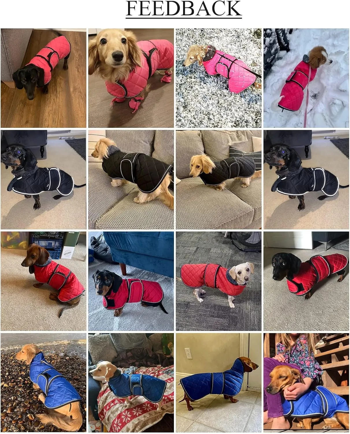 Warm Thermal Quilted Dachshund Coat, Dog Winter Coat with Warm Fleece Lining, Outdoor Dog Apparel with Adjustable Bands for Medium, Large Dog-Dark Blue-M
