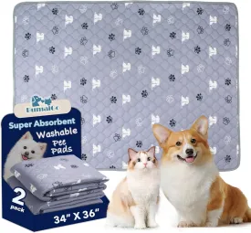 Washable Pee Pads for Dogs, 2-Pack 34x36in Reusable Puppy Pads, 100% Waterproof and Non-Slip Whelping Pads, Super Absorbent Pet Training Pads for Potty Training, Playpens, Crates and Couches
