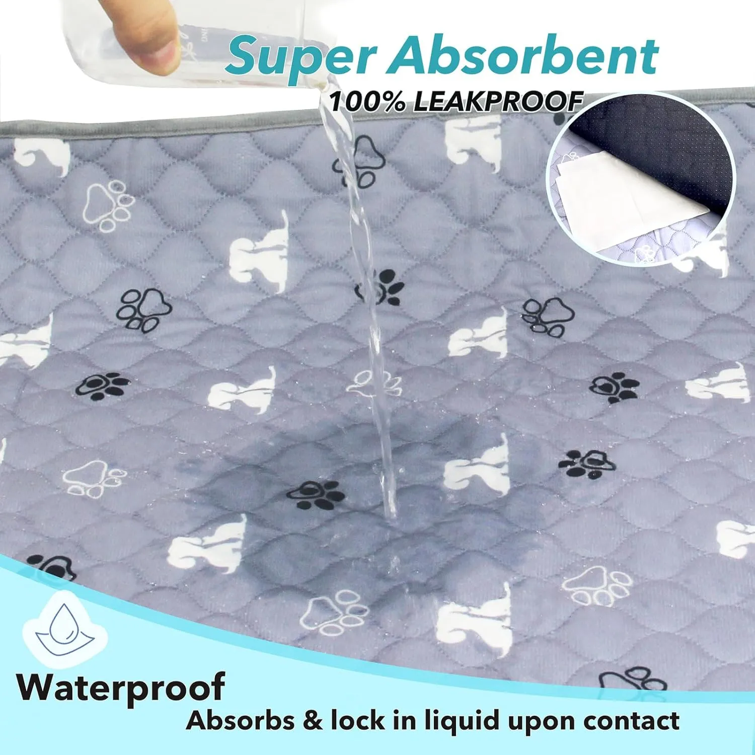 Washable Pee Pads for Dogs, 2-Pack 34x36in Reusable Puppy Pads, 100% Waterproof and Non-Slip Whelping Pads, Super Absorbent Pet Training Pads for Potty Training, Playpens, Crates and Couches