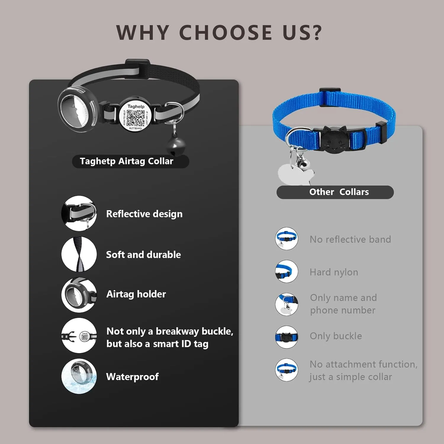 Waterproof Airtag Cat Collar Breakaway with QR Code Name Tag, Reflective cat Collar airtag Holder with Bell, Reflective Kitten Cat ID Tag Personalized, Ultra-Durable, Adjustable, Quick Release (Blue)