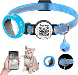 Waterproof Airtag Cat Collar Breakaway with QR Code Name Tag, Reflective cat Collar airtag Holder with Bell, Reflective Kitten Cat ID Tag Personalized, Ultra-Durable, Adjustable, Quick Release (Blue)