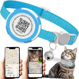 Waterproof Airtag Cat Collar, Lightweight Breakaway Cat Airtag Collar with QR ID Tag & Reflective for Apple Air tag, Hidden GPS Tracker Holder with QR Code Pet Name Tag for Cats, Kittens (9-13inch)
