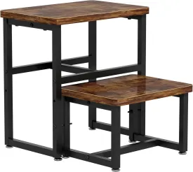 Wooden Step Stool for Kids Adults, 3-in-1 Bedside Two Foot Stool for High Beds, 16.3" Tall Bed Steps for Bathroom Kitchen Bedroom, Rustic Brown